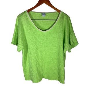 Chico's Lime Green V-Neck Linen Blend Women's Top Size 3 US XL